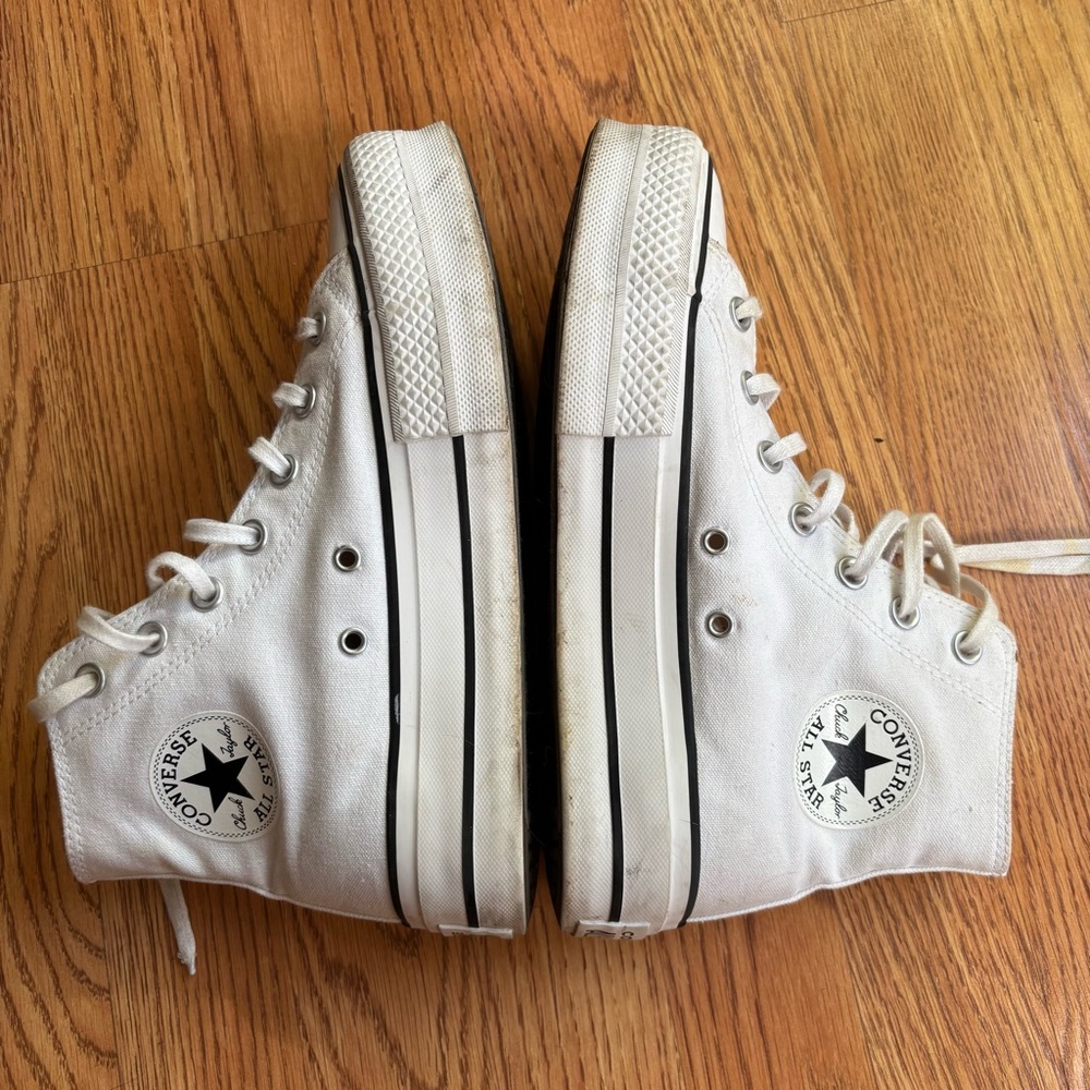 Women's white Converse high top platforms